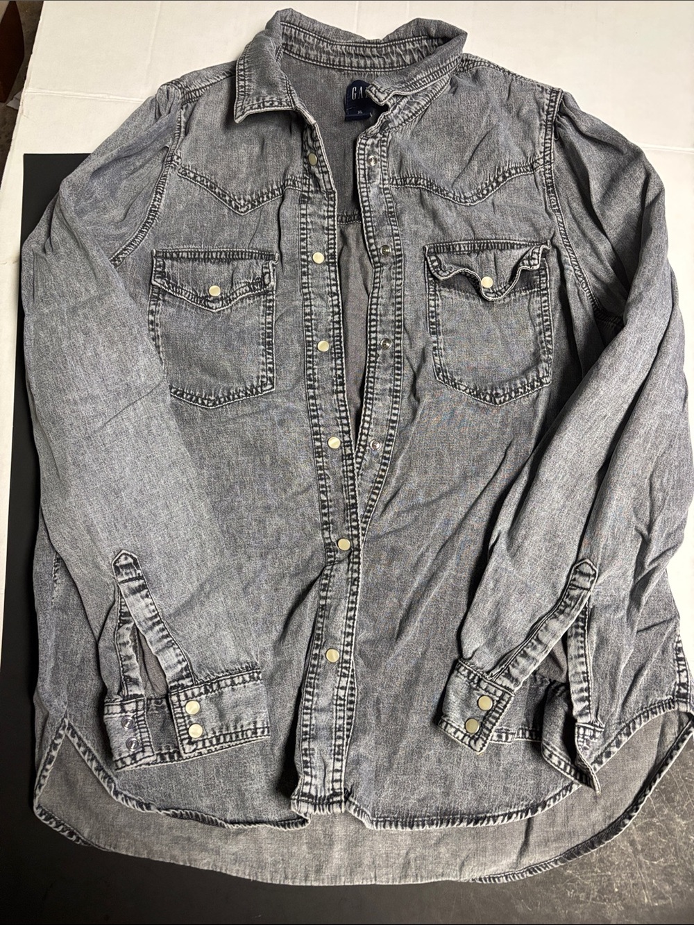 GAP Gray Washed Denim Button-Down Shirt